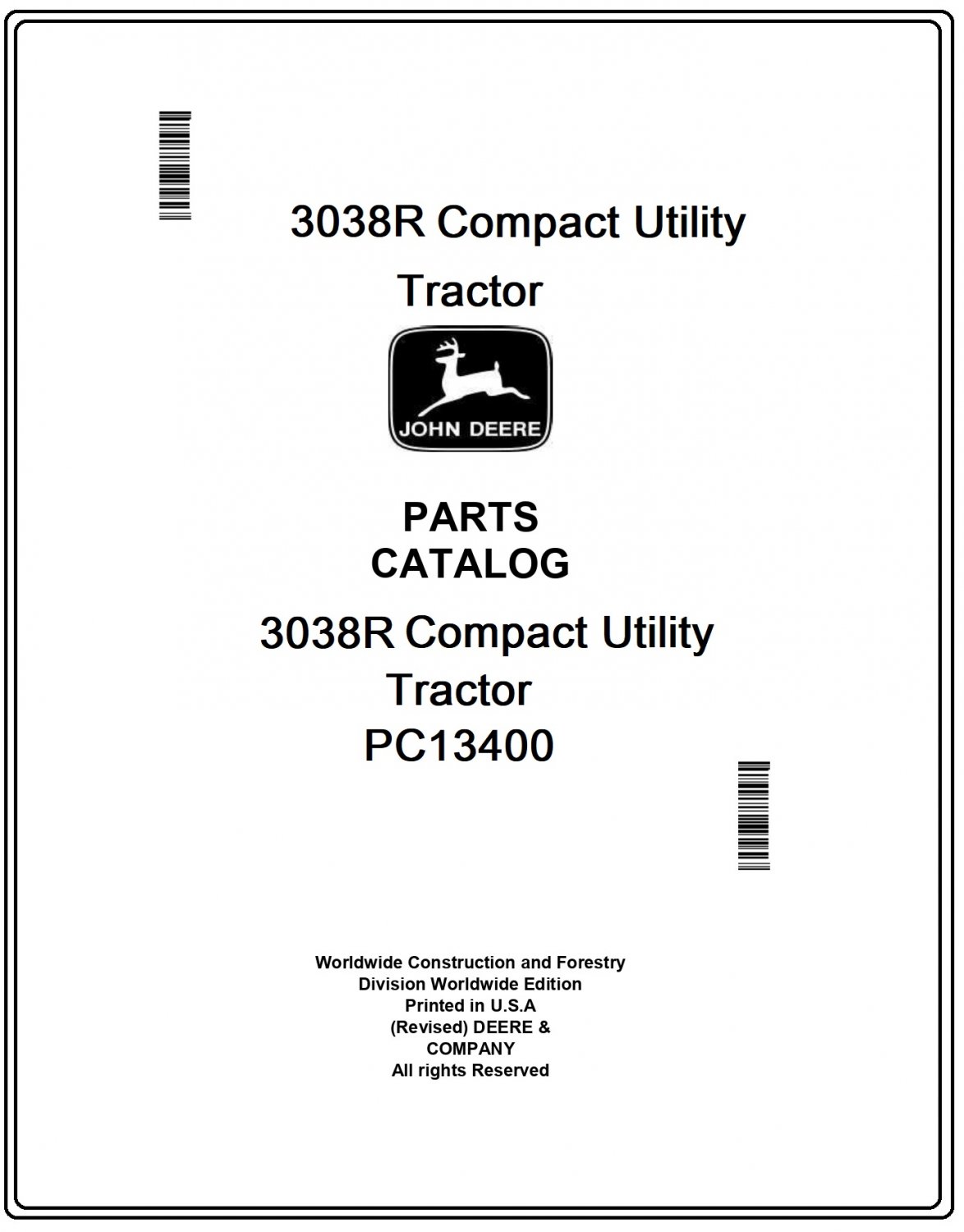 John Deere 3038R Compact Utility Tractor Parts Catalog Manual Download Pdf-PC13400