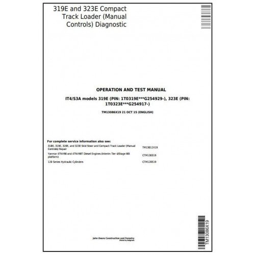 John Deere 319E, 323E Compact Track Loader Operation and Test Service Manual TM13086X19