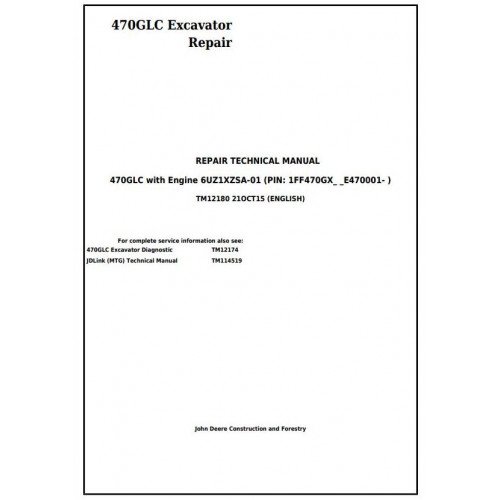 John Deere 470GLC Excavator Technical Service Repair Manual Pdf-TM12180