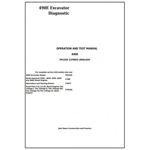 John Deere 490E Excavator Diagnostic, Operation and Test Service Manual-TM1504