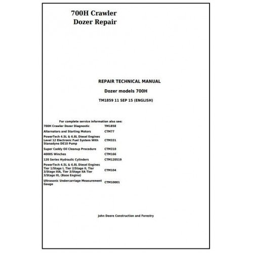 John Deere 700H Crawler Dozer Technical Service Repair Manual (TM1859)