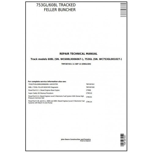 John Deere 753GL, Timberjack 608L Tracked Feller Buncher Technical Manual TMF387451