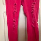 RUE 21 HOT PINK DISTRESSED  JEWELED SKINNY LEG JEANS SIZE 13/14