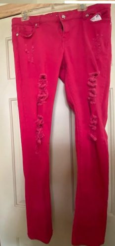 RUE 21 HOT PINK DISTRESSED  JEWELED SKINNY LEG JEANS SIZE 13/14