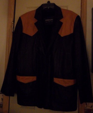 FERUGINI LEATHER JACKET COAT BLACK BROWN LARGE NICE AND SOFT WELL CARED FOR