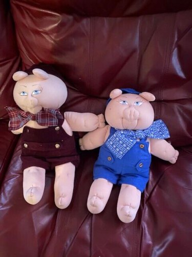 VINTAGE COLLECTIBLE HAND MADE STUFFED PIG DOLLS YOUR CHOICE OR BUY PAIR FOR LE$$