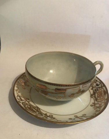 Vintage Noritake #175 Flat Cups & Saucers Set of 4 Gold Moriage ScrollsFlowers