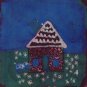 "Small House" Framed Batik Painting, Primitive Folk Art, Quilt Block Style