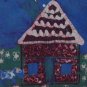 "Small House" Framed Batik Painting, Primitive Folk Art, Quilt Block Style