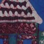 "Small House" Framed Batik Painting, Primitive Folk Art, Quilt Block Style