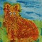 "Morning Cat" Oroginal batik painting, prim folk art style