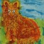 "Morning Cat" Oroginal batik painting, prim folk art style