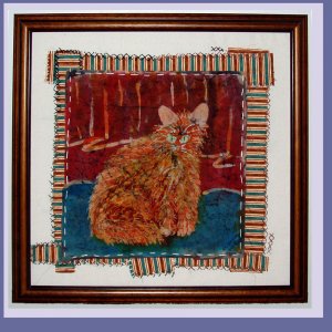 "Afternoon Cat" Original batik painting, framed