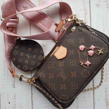 Louis Vuitton Women's Multi Pochette Bag with Pink Strap 24 x 13 x 4.5 cm