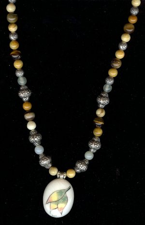 Fall Leaves Pendant with Beaded Necklace