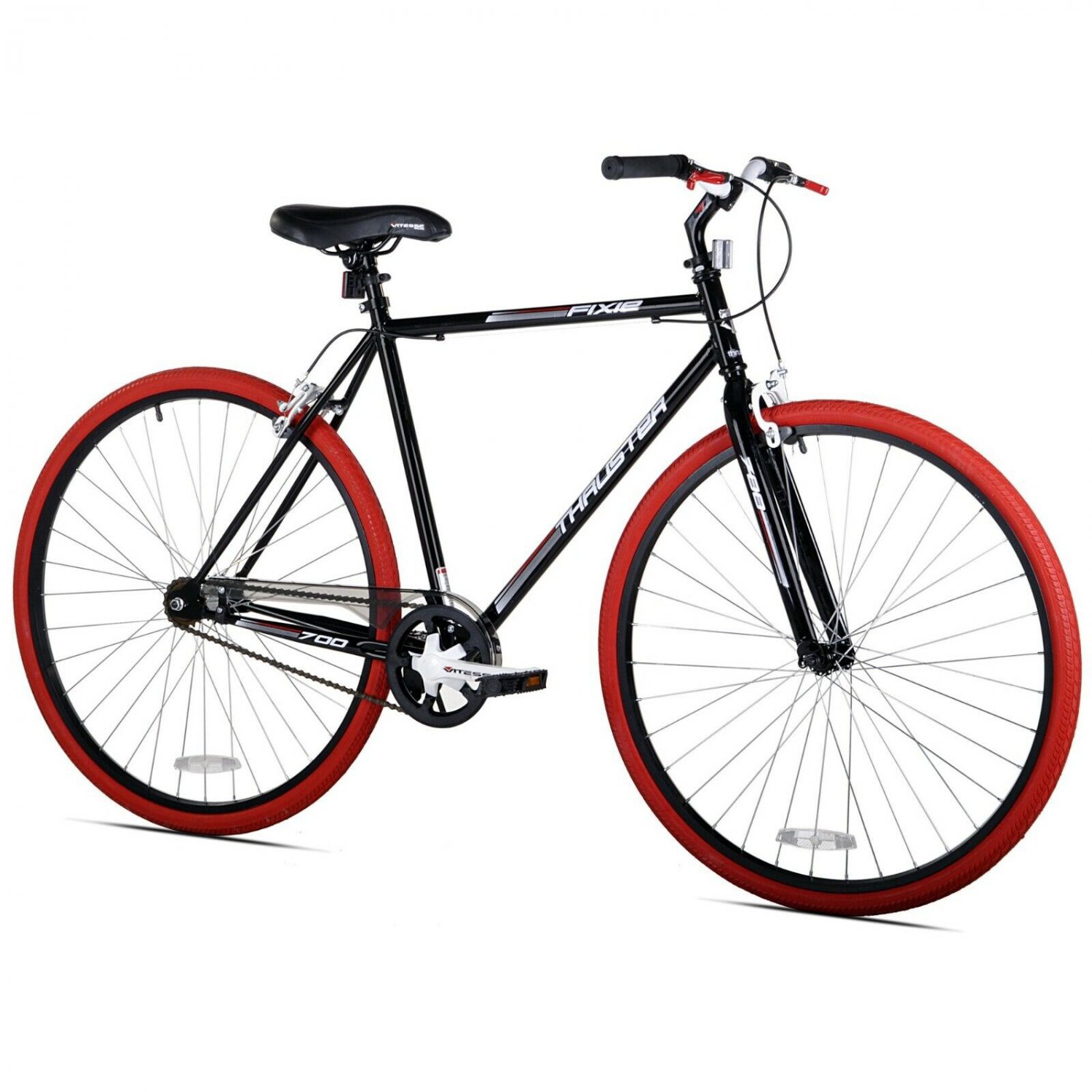 700c Thruster Fixie Steel Frame Road Bike, Single Speed, Rider Height 5'4"+, Red