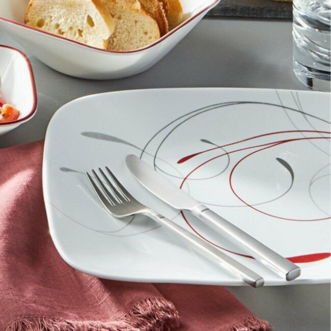 12Piece Corelle Splendor Square Dinnerware Set, Durable White & Red Dishes