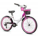 24" Girl's Susan G. Komen Beach Cruiser Bike Comfy Ride, 7-Speed, Black & Pink
