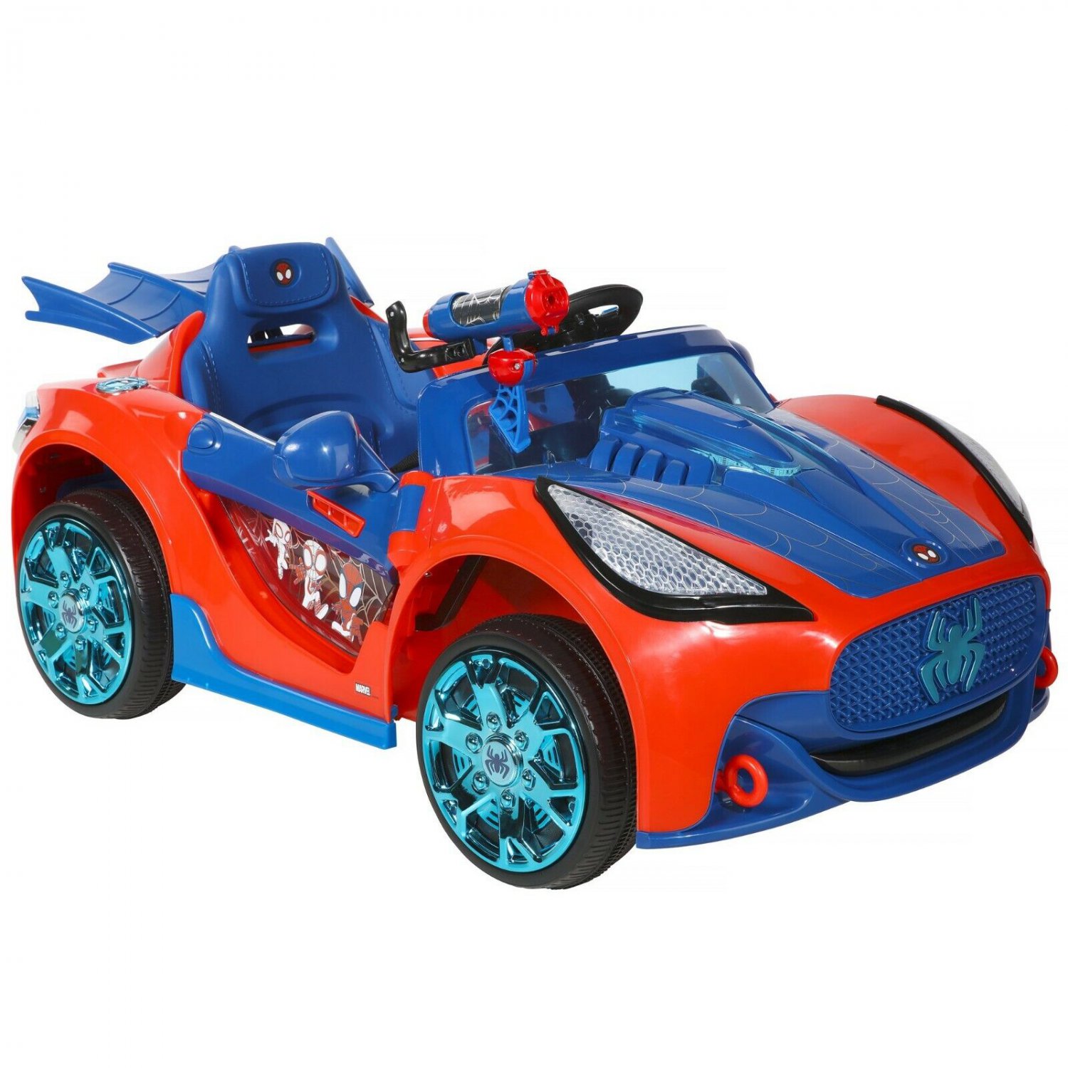 Kids SpiderMan Superhero BatteryPowered Vehicle w/ Authentic Graphics
