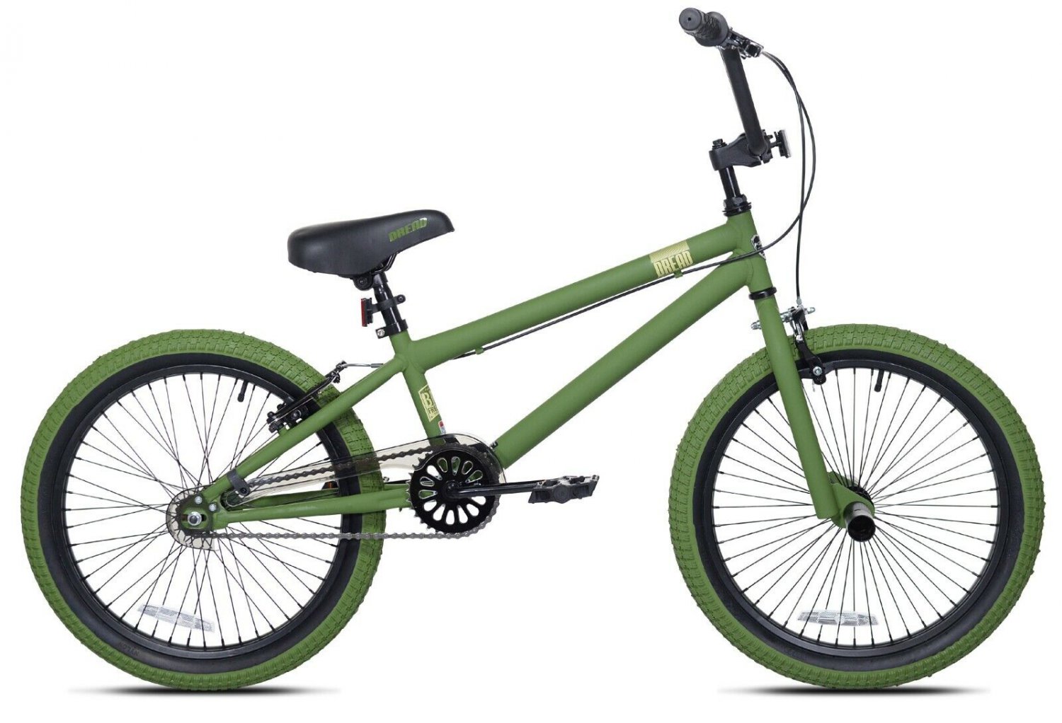20" Dread BMX Bike w/ Front Pegs, Ages 812, Rider Height 4'2"+, Army Green