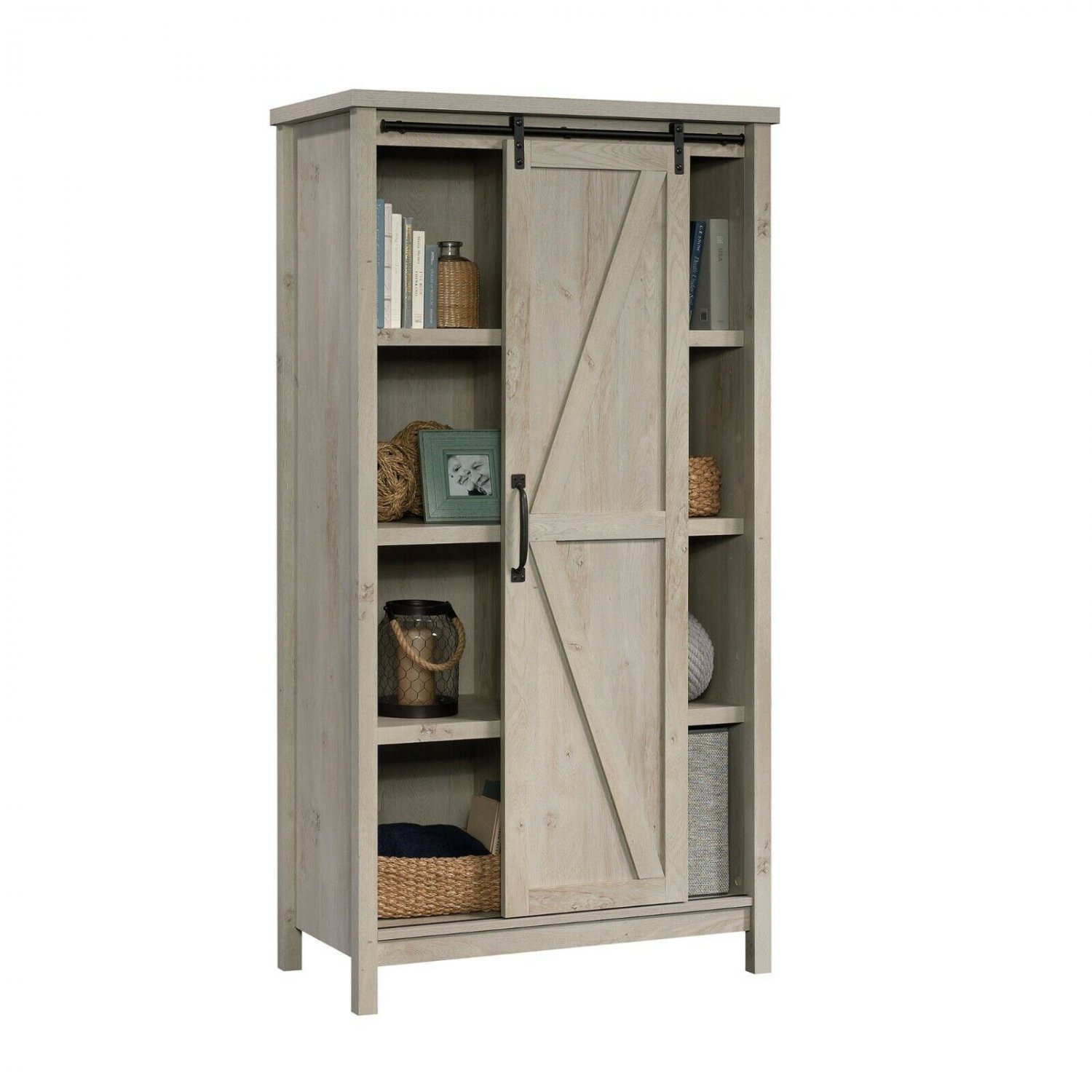 66"H Modern Farmhouse Bookcase Storage w/Sliding Barn Door