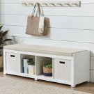 4-Cube Entryway Wood Storage Bench with Upholstered Cushion Sitting, White
