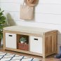 3-Cube Entryway Wood Storage Bench with Upholstered Cushion Sitting, Weathered
