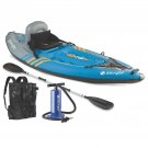 Quikpak K1 Single-Seat Lightweight Inflatable Kayak w/ Oar, Hand Pump & Backpack