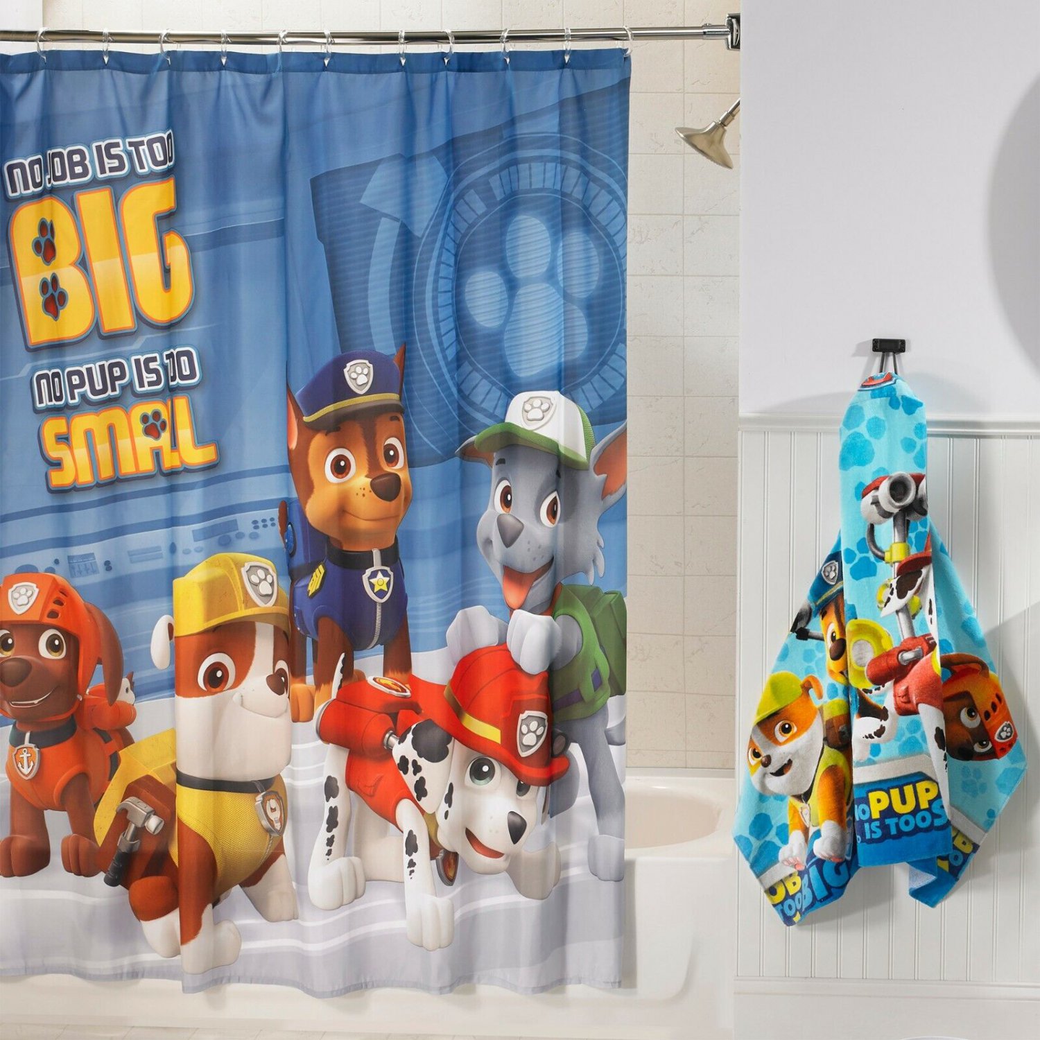 PAW Patrol Kids Fabric Washable Shower Curtain, 72