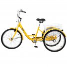 20" Adult Comfortable Tricycle w/ Rear Storage Basket, Single Speed, Yellow