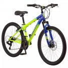24" Scepter Mountain Bike w/ Dual Suspension, 21-Speed Bicycle, Neon Green and Blue