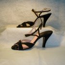 Black suede and pink leather hi heel shoes