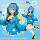 21.5CM Anime Figure Rem Re:Life In A Different World From Zero Blue Plush Hoodie Take Off Pose