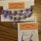 Two Purple Bracelets with Cross & Matching Earrings