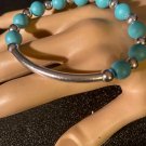 Turquoise Blue & Silver Tone Expansion Bracelet & Matching Earrings