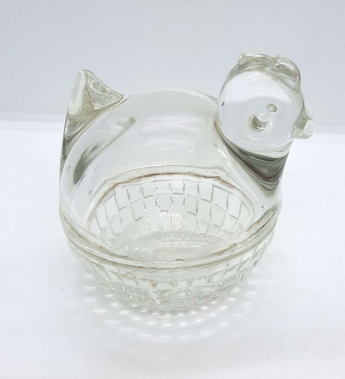 Anchor Hocking Clear Glass Chicken Hen On Basket Candy Or Trinket Dish