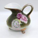 Vintage Porcelain Green Gold Trim Pink Roses 3 1/4" Tall Pitcher