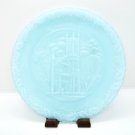 Fenton Christmas 1976 Blue Satin Church Of The Holy Trinity  7 3/4" Plate/Stand