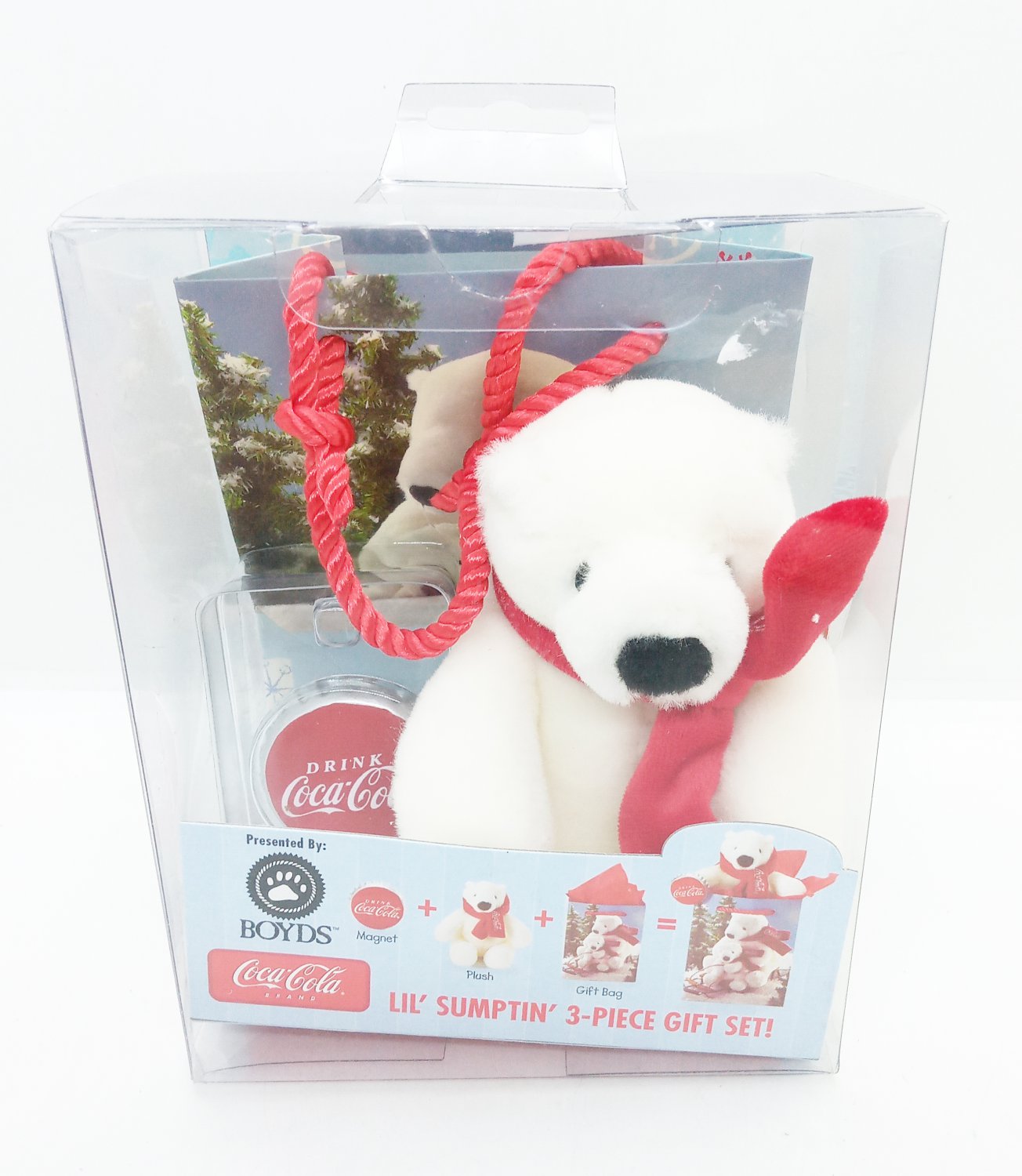 Coca-Cola 2006 Boyds Bear Gift Bag Set Lil' Sumptin' 3 Piece Gift Set