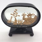 Chinese Diorama With Pagoda Trees, Cranes 3.75" X 2.75" Cork Carving Art