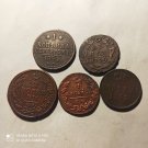 LOT 5 pcs OF RUSSIAN COINS OF DIFFERENT YEARS, 2 KOPEEK/KOPEYKA/DENGA