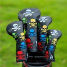 Golf Club Driver Fairway Wood Hybrid Head Cover Colorful Skull Cartoon Black