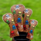 Golf Club Driver Fairway Wood Hybrid Head Cover Colorful Skull Cartoon Brown