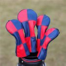 Golf Club Driver Fairway Wood Hybrid Head Cover Red Blue Chessboard Squre Style