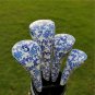 Golf Club Driver Fairway Wood Hybrid Head Cover Blue & White Porcelain