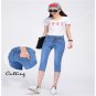 Women's summer knee-length pants high waist button jeans skinny stretch Korean style slim jeans