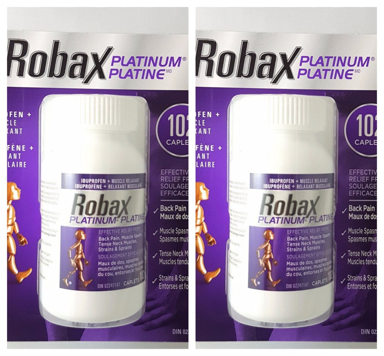2X ROBAX Platinum Muscle and Back Pain Relief 102 Caplets Canada product