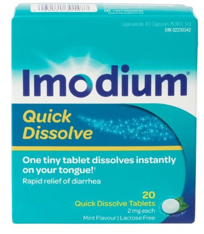 Imodium Quick Dissolve Mint Flavor 20 Tablets No lactose -From canada