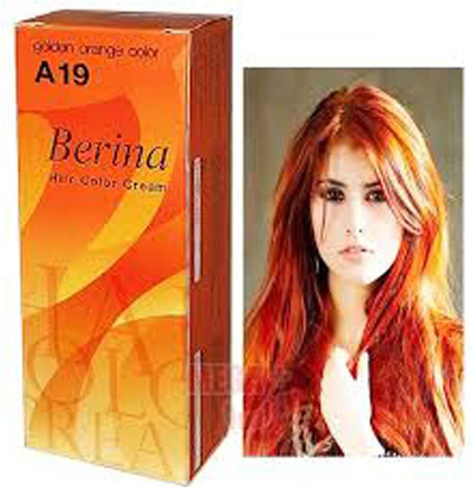 Berina- Berina Permanent Hair Dye Color Cream # A19 Golden Orange Color Made in Thailand