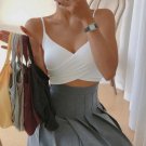 V Neck Pure Color Patchwork Crop Tops Sleeveless Camisole Tank Tops